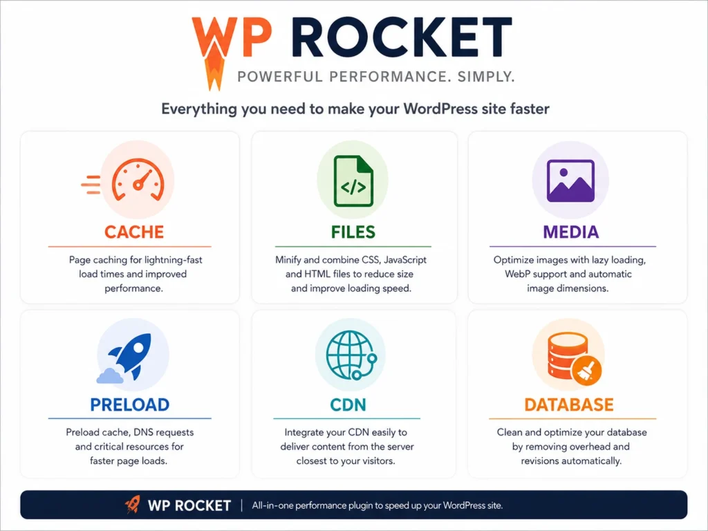 WP Rocket performance optimization features infographic