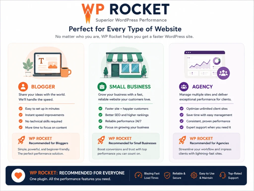 WP Rocket recommended for bloggers businesses and agencies