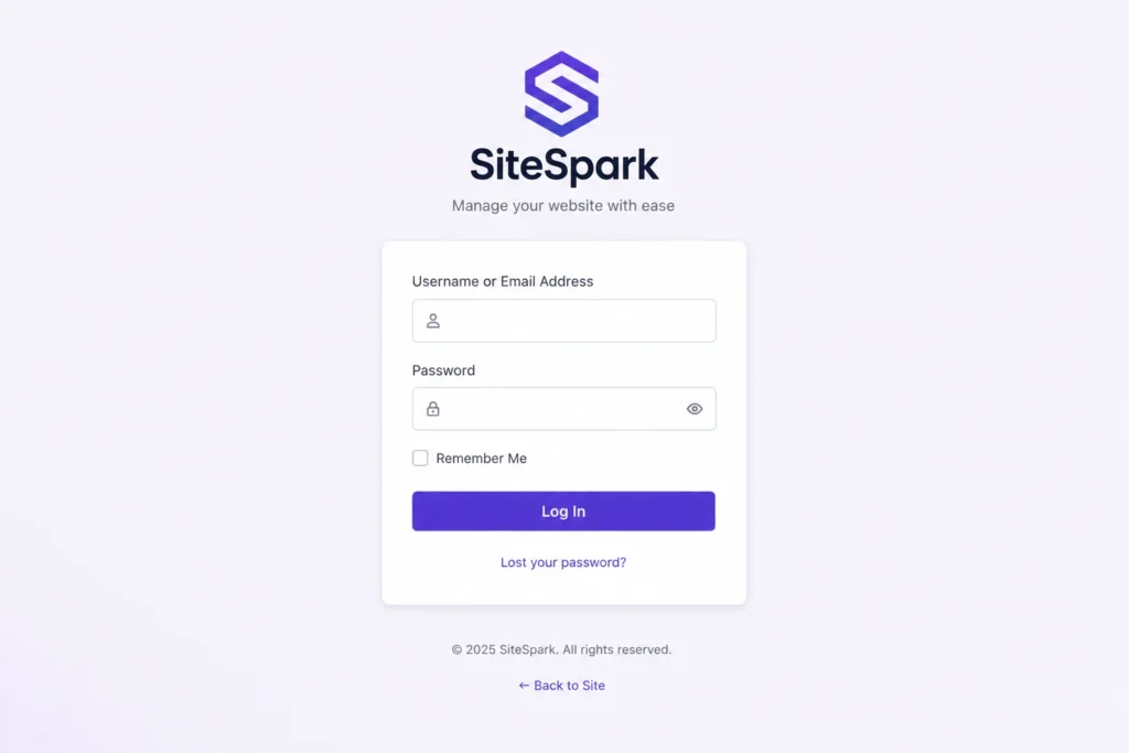Custom-branded WordPress login screen replacing the default logo with a personalized design.